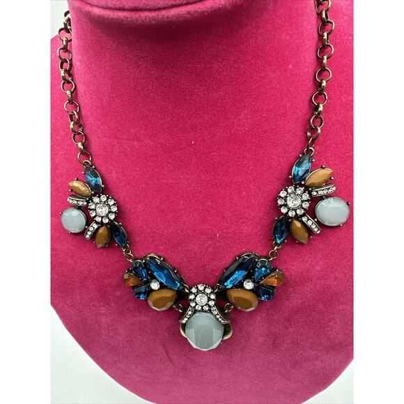 Crystal Multi Stones Necklace, Brown & Blue, Sz: OS, J 01-13 - Picture 4 of 8